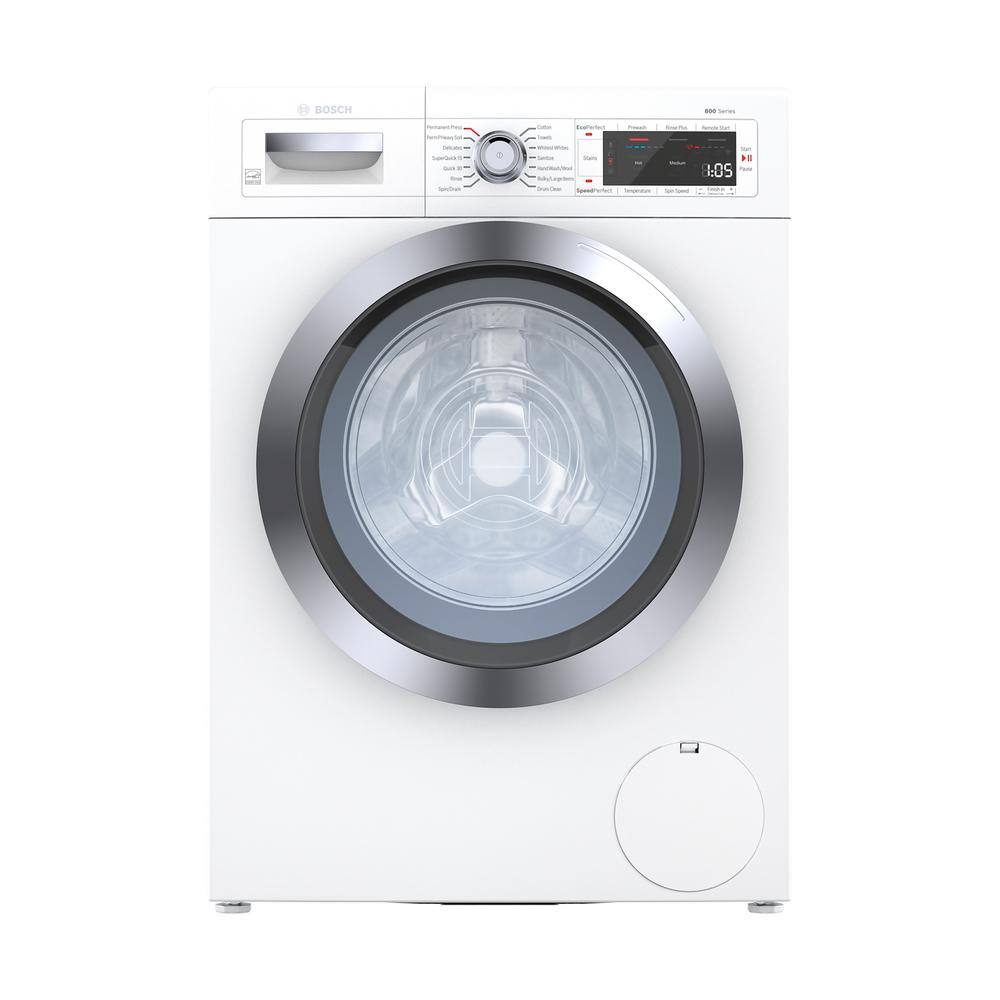 Bosch 800 Series 24 in. 2.2 cu. ft. 240-Volt White with Chrome Accents High-Efficiency Front Load Smart Washer ENERGY STAR WAW285H2UC