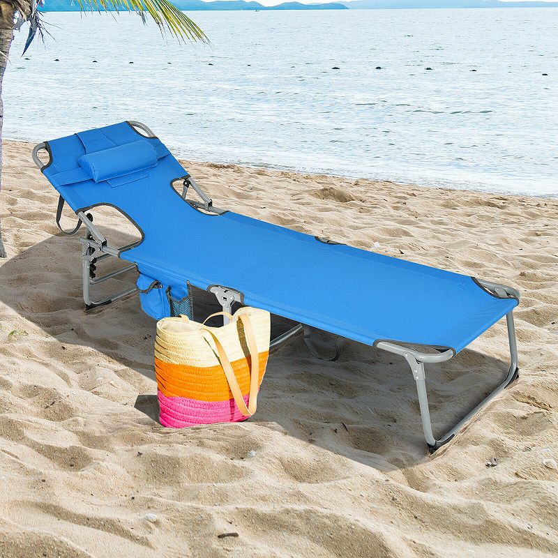 Folding Beach Lounge Chair with Pillow for Outdoor