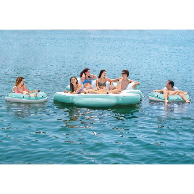 Intex Laguna Splash Island Outdoor Floating Water Raft With 2 Detachable Solo Lounge Tubes Connectors Built in Cupholders And Grab Handles Blue