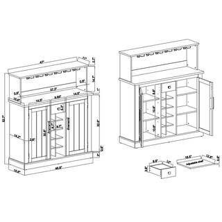 FESTIVO 47 in. Cut-Off White Wood Buffet Bar Cabinet with Wine Rack with Granite Pattern Countertop FWC21178