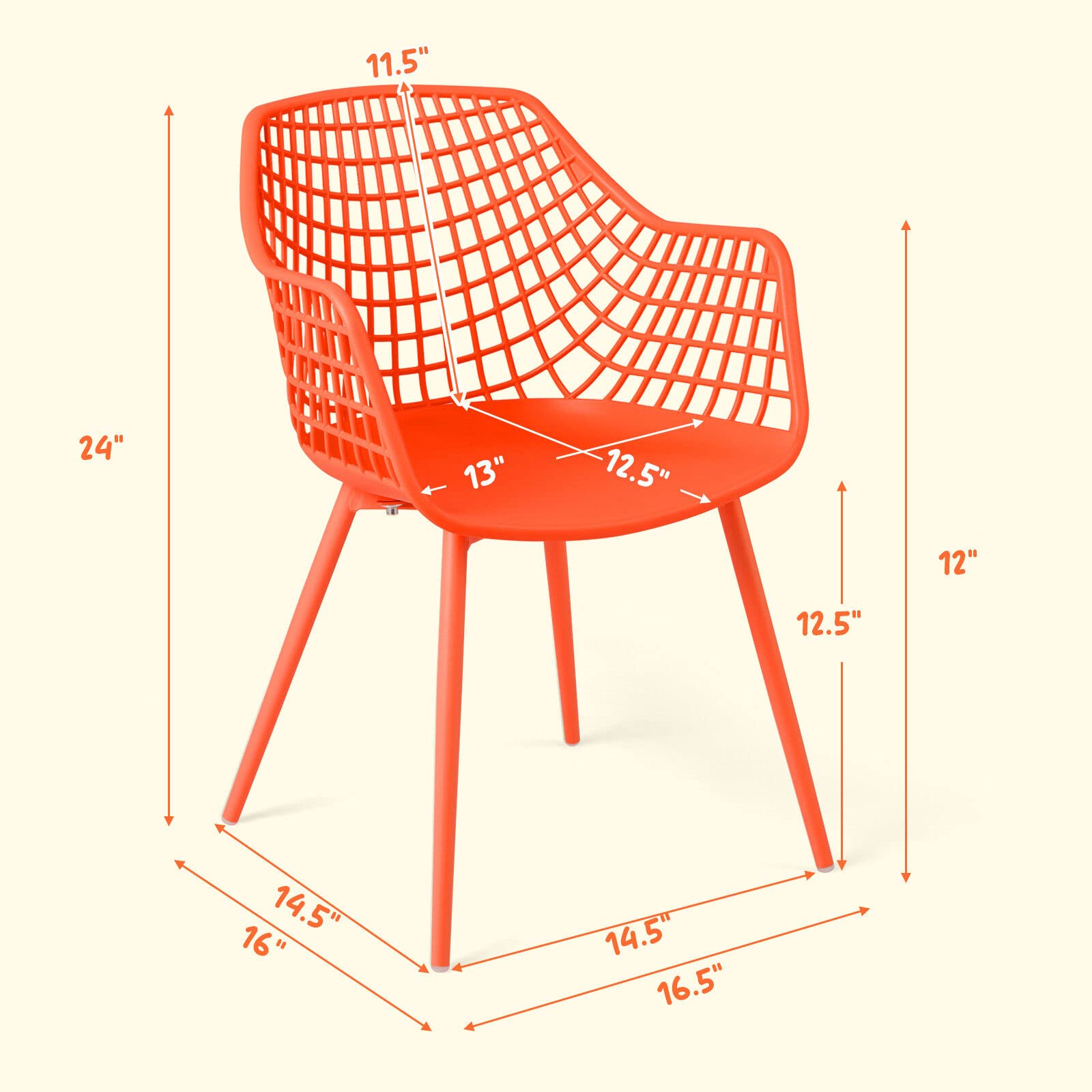 ostzon Kids Chair, 4-Piece, Child-Size Chairs with Curved Backrest, Ergonomic Armrests, Metal Legs