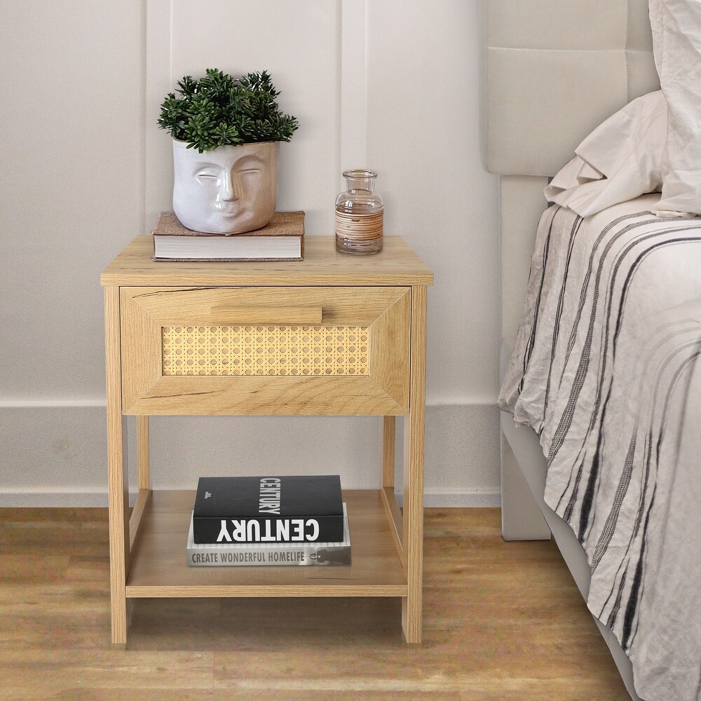 Nightstand Set of 2 with rattan Design