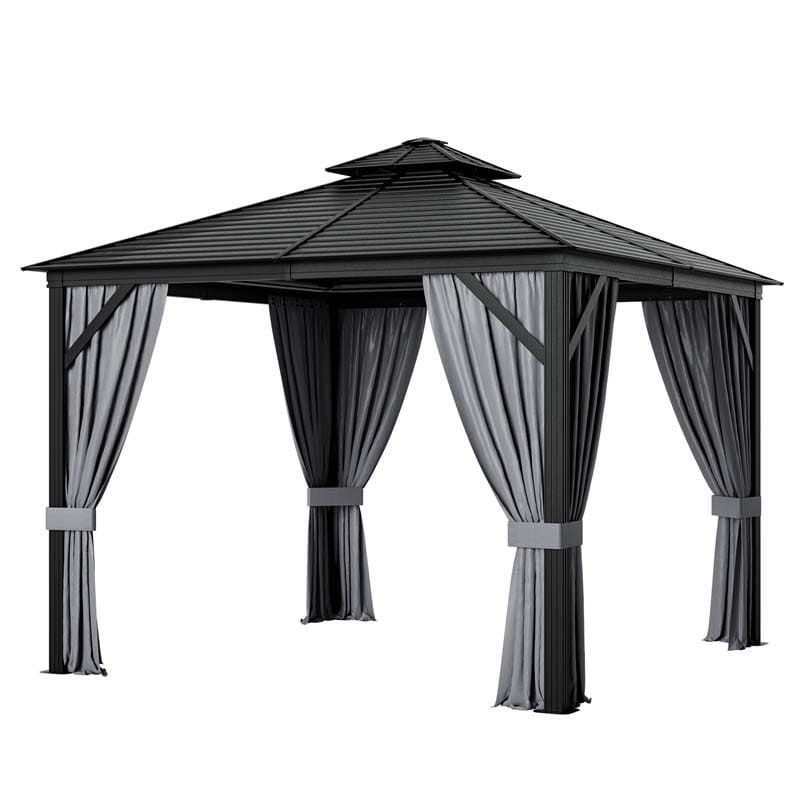 10 x 10 FT Hardtop Gazebo with Netting, Outdoor Patio Metal Gazebo with Galvanized Steel Roof