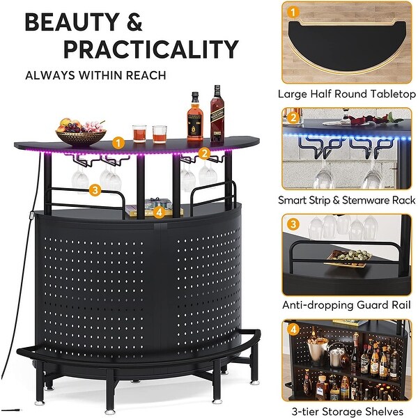 3-Tier Smart Bar Unit with Led Lights Liquor Bar Table