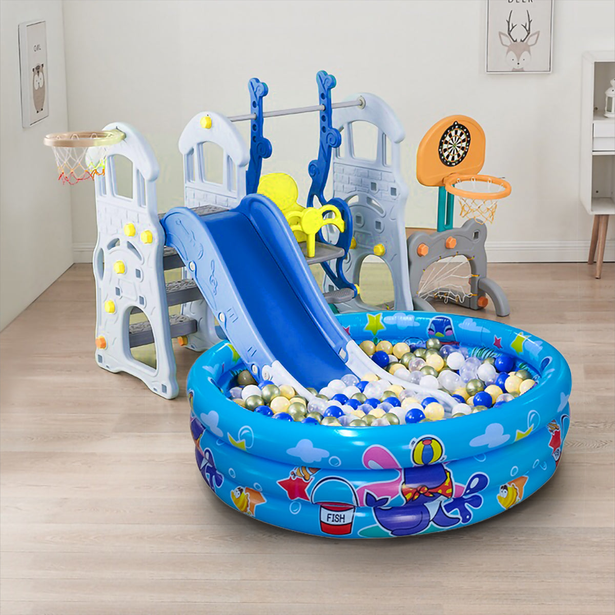 10Leccion Inflatable Kids Pool, Blue Swimming Pool for Toddler, Round Blow up Ball Pit Pool(48"*12")