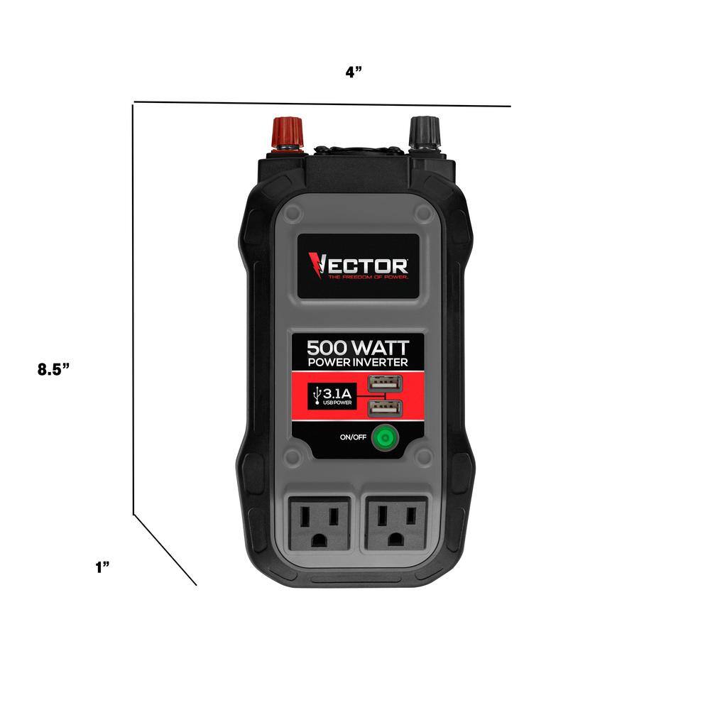 VECTOR 500 Watt Power Inverter Dual Power Inverter Two USB Charging Ports PI500V