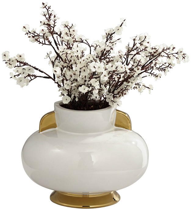 Wide White Ceramic Vase With Handles