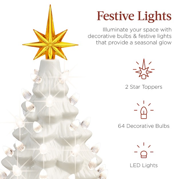 Best Choice Products 15in Ceramic Christmas Tree Pre lit Hand painted Holiday Decor W 64 Lights