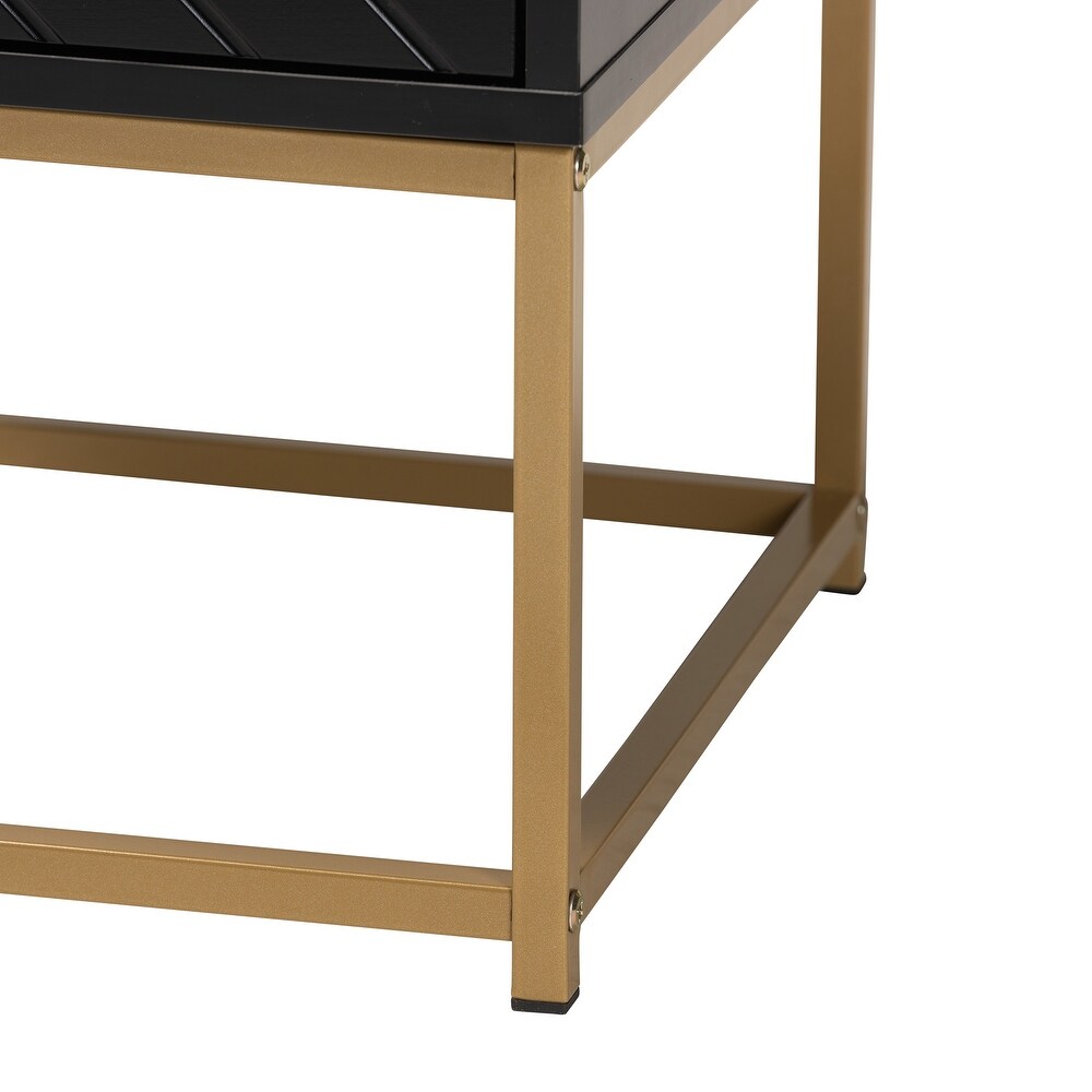 Baxton Studio Inaya Contemporary Glam and Luxe Black Finished Wood and Gold Metal 2 Drawer End Table