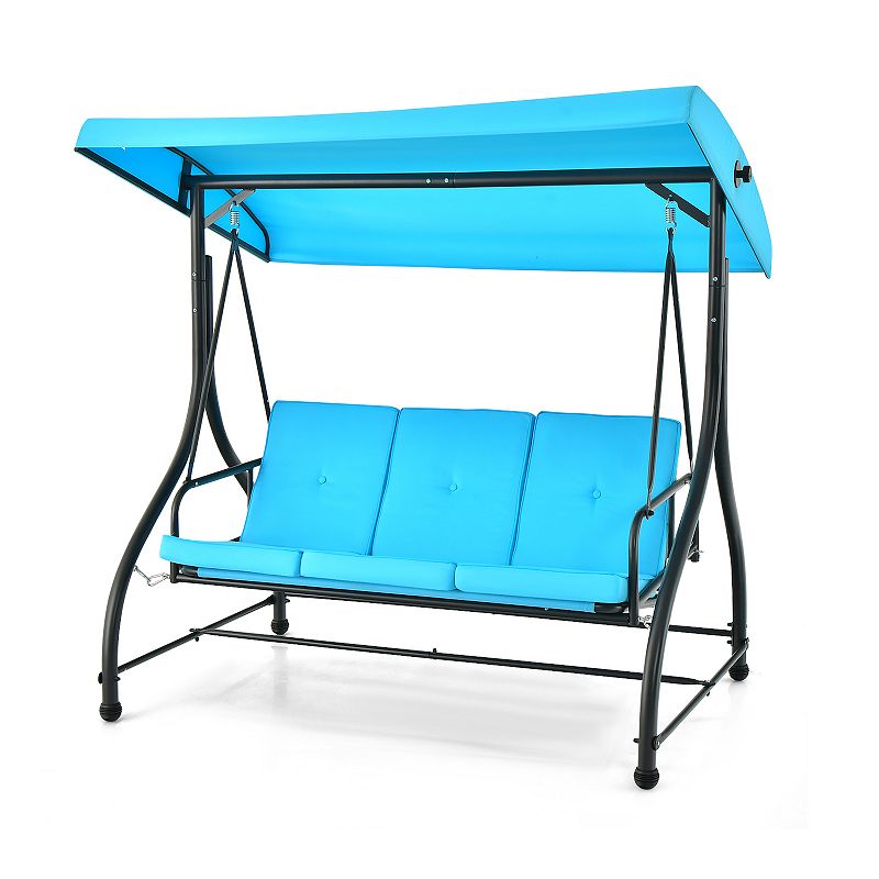 3 Seat Outdoor Porch Swing With Adjustable Canopy