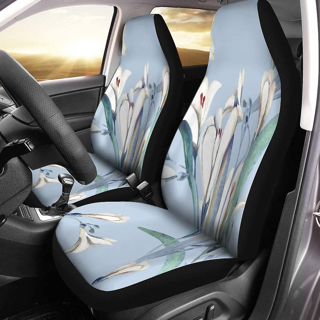 Set Of 2 Car Seat Covers Watercolor Pattern Crocosmia Flowers Blue Hand Lily Abstract Beautiful Universal Auto Front Seats Protector Fits