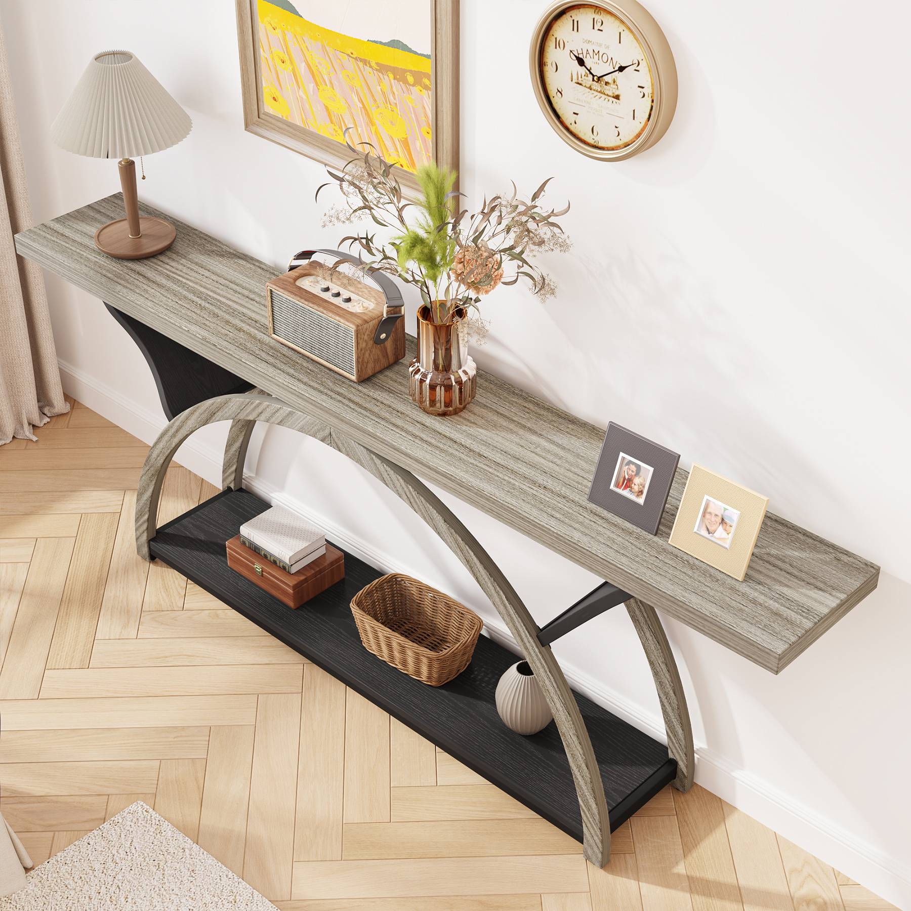 2-Tier Console Table, 70.9 Entryway Table with Half Moon Frame