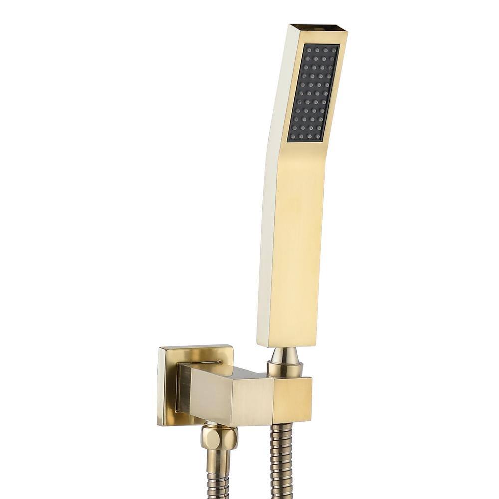 Flynama 1-Spray 12 in. Square Rain Wall Bar Shower Kit with Hand Shower and Tub Faucet in Brushed Gold(Valve Included) MS-A3801-12BG