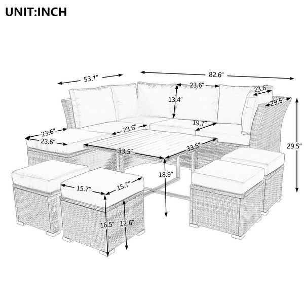 10 Pieces Outdoor Conversation Set with CoffeeTable and Ottomans