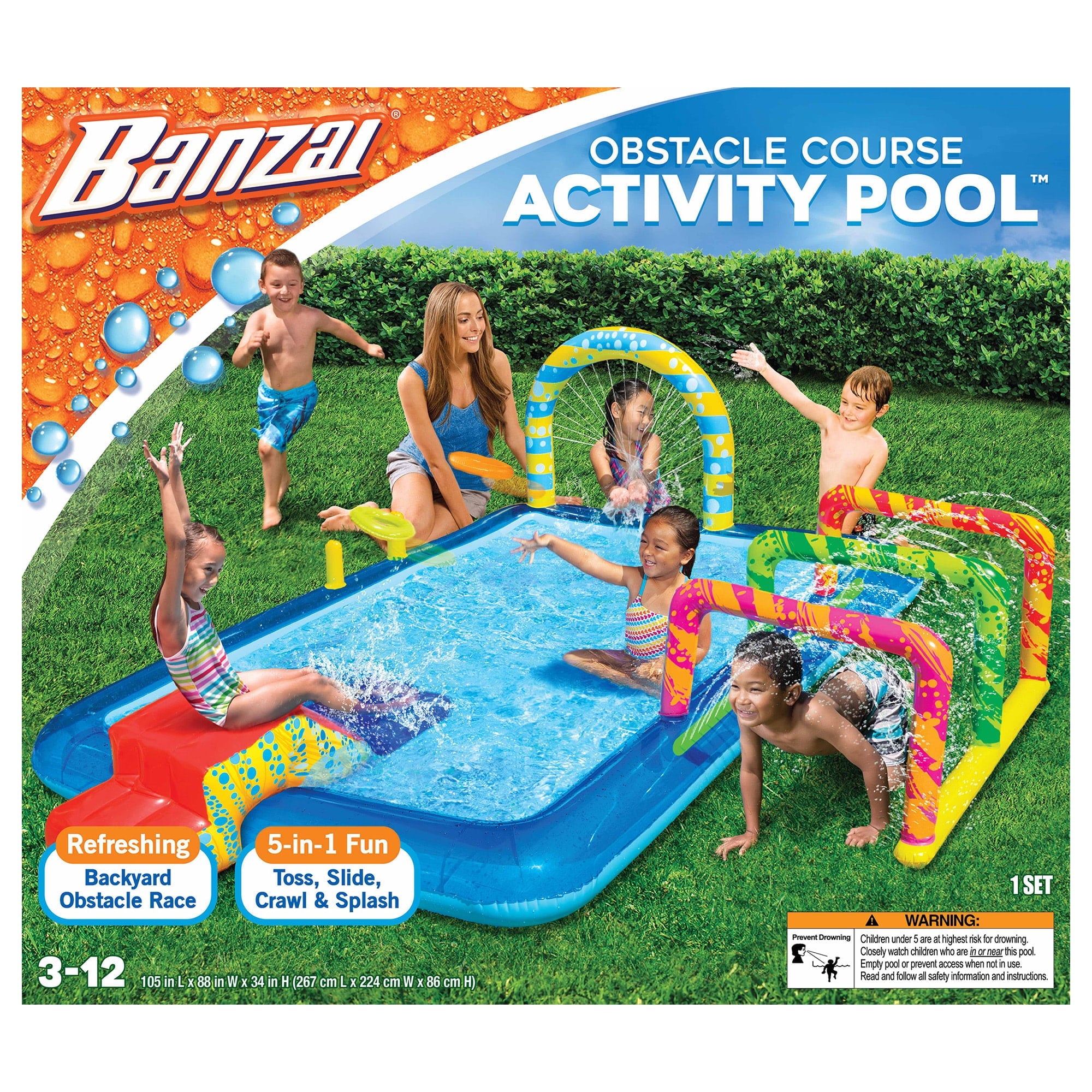 Banzai Obstacle Course Activity Pool w/ Sprinklers