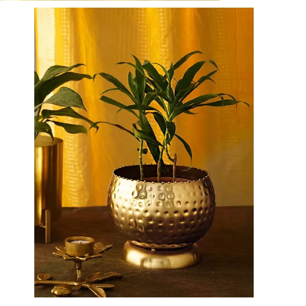 Premium Quality Handcrafted Decorative Modern Luxury Gold Metal Round Planter For Home And Garden