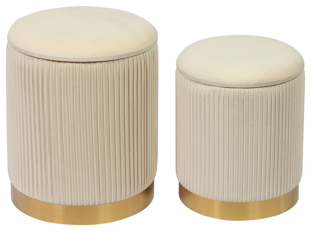 Channeled Cream Velvet Storage Ottomans   Set of 2   Cream   Contemporary   Footstools And Ottomans   by HedgeApple  Houzz