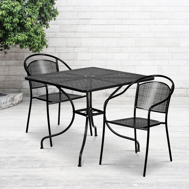 Square Metal Garden Patio Table Set W 2 Round Back Chairs