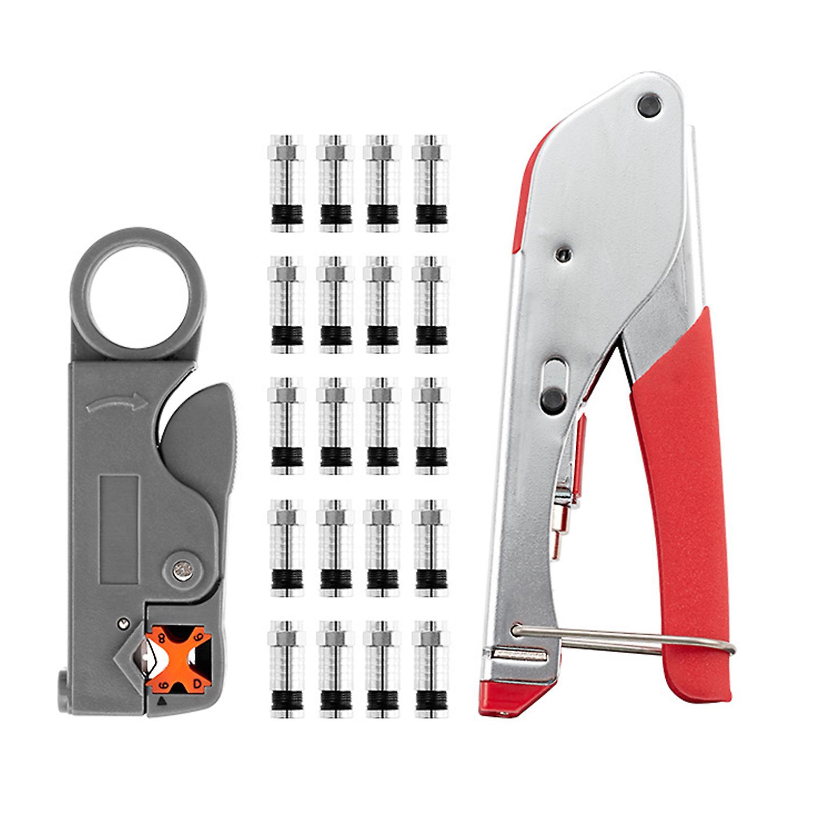 Coaxial Crimping Pliers， Wire Stripper，20 Pcs F Connector，