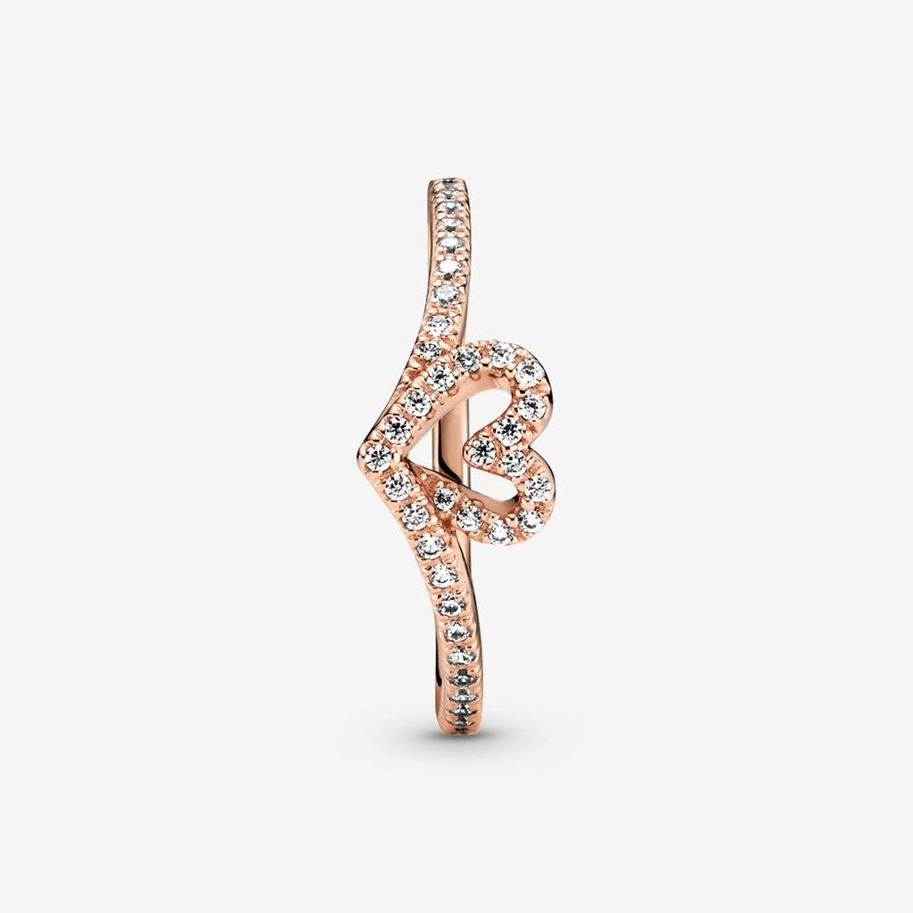 PANDORA  Sparkling Wishbone Heart Ring