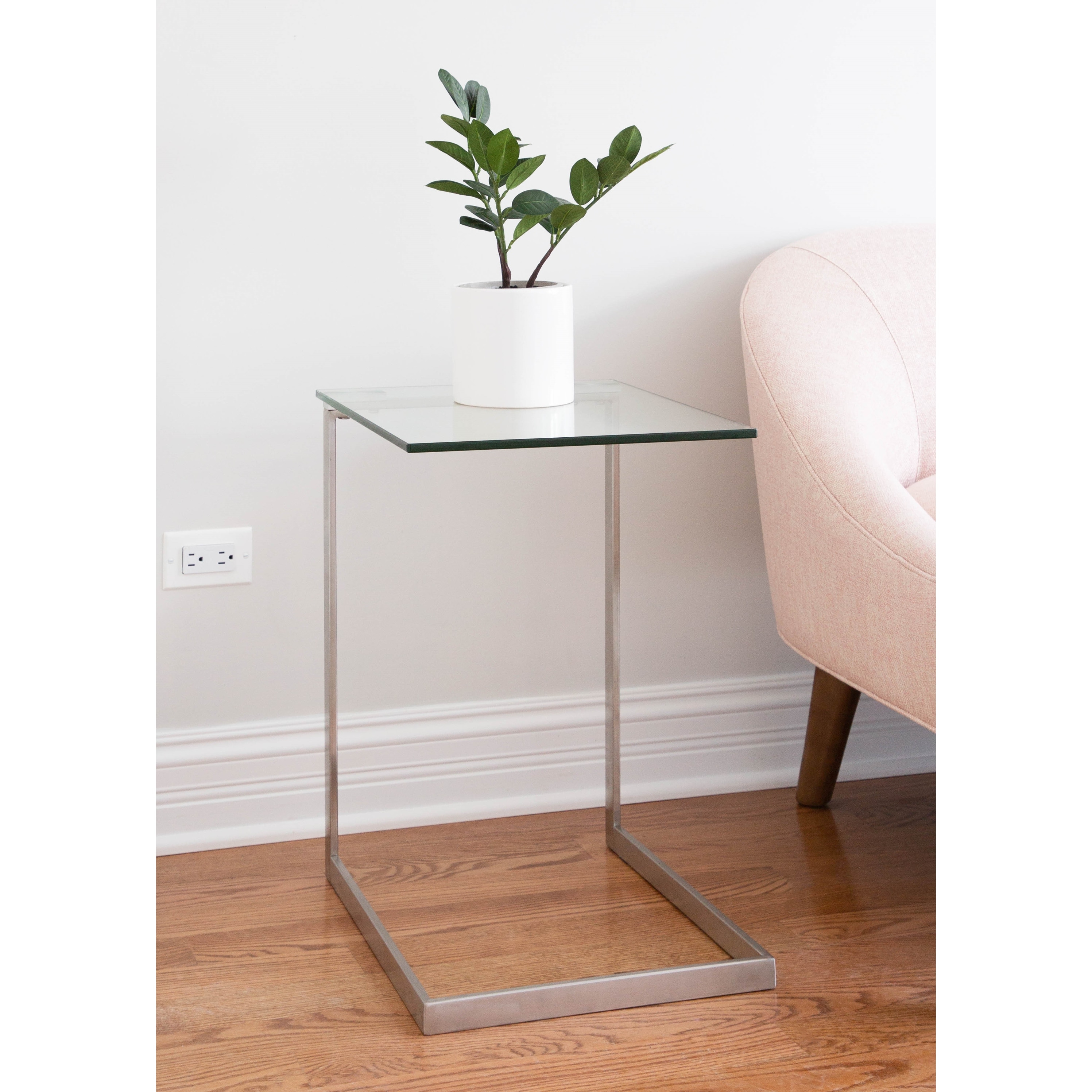 Porch and Den Birchshire Stainless Steel/ Glass End Table