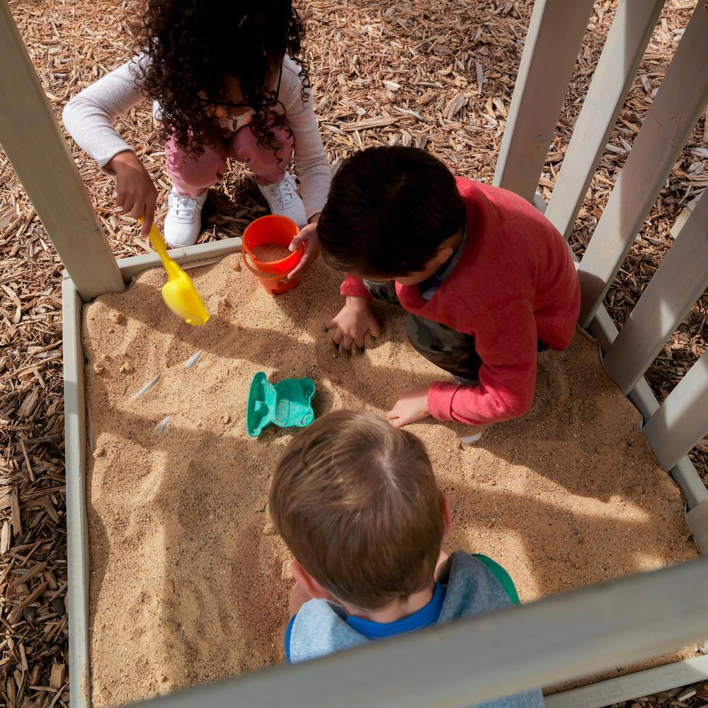 KidKraft Seacove Wooden Playset with Table  Bench Slide and Rock Wall Blue and Yellow F29075