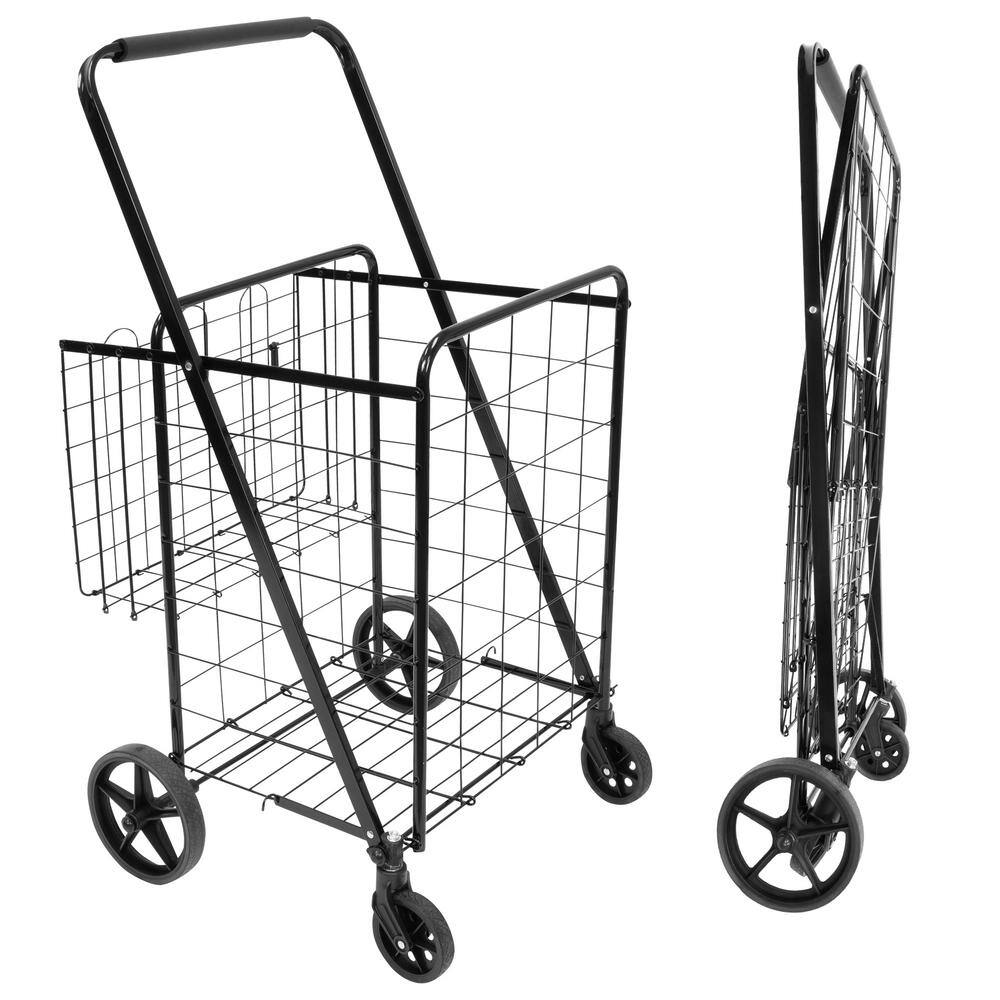 MOUNT-IT! Steel 4-Wheel Rolling Utility Shopping Cart with Basket in Black MI-907