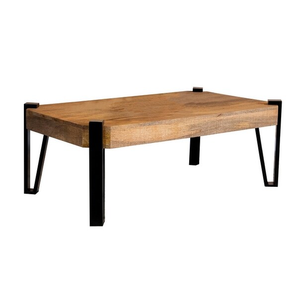 Ayla 50 Inch Coffee Table， Iron Hairpin Legs， Rustic Brown Mango Wood