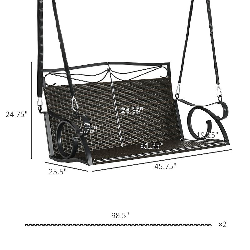 Outsunny 2-Person Wicker Porch Swing Hanging Swing Bench with Steel Chains