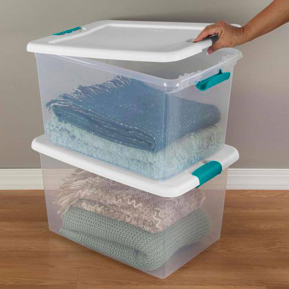 Sterilite 64 qt. Plastic Latching Storage Box Containers in Clear 12-Pack 12 x 14978006