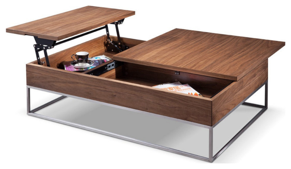 Stephanie Modern Walnut Coffee Table With Storage   Contemporary   Coffee Tables   by Rustic Home Furniture Deco  Houzz