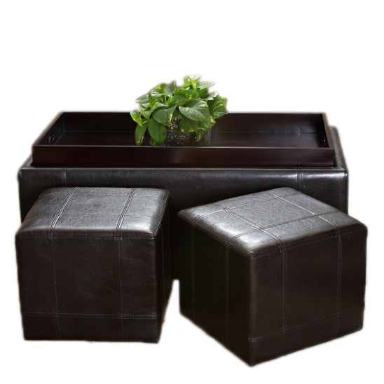 Five Brooks Espresso Brown Leather Ottoman Set (Set of 3)