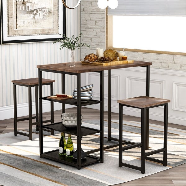 Nestfair 3-Piece Retro Pub Set with Countertop and Bar Stools