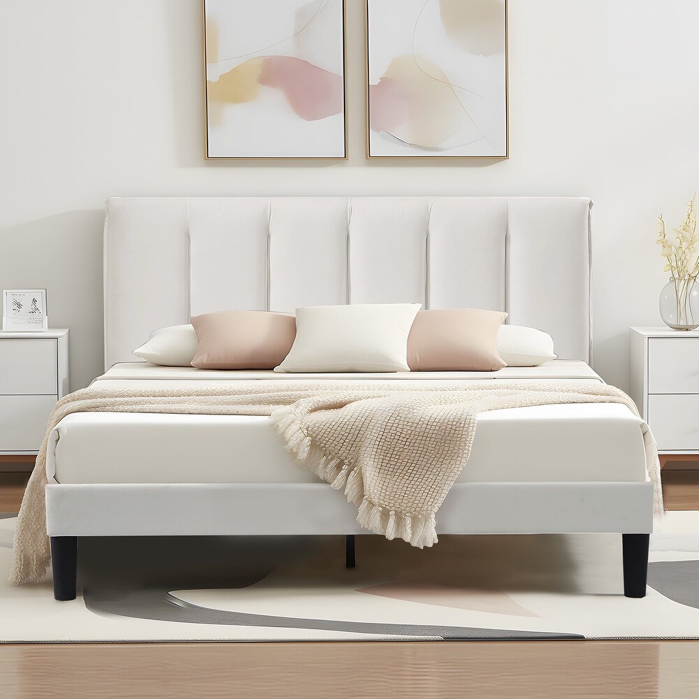 Javlergo Tufted Upholstered Bed Frame with Adjustable Height Headboard