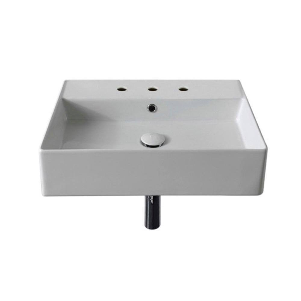 Nameeks Teorema Wall Mounted Vessel Bathroom Sink in White with 3 Faucet Holes Scarabeo 5111-Three Hole