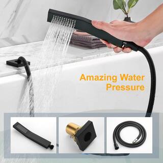 Satico Single-Handle Deck-Mount Roman Tub Faucet with Hand Shower in Matte Black SY002GT45