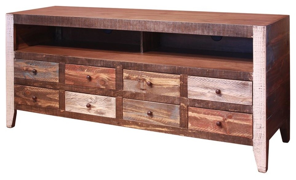 Bayshore Rustic Solid Wood Media Wall Unit  Multi Color   Rustic   Entertainment Centers And Tv Stands   by Crafters and Weavers  Houzz