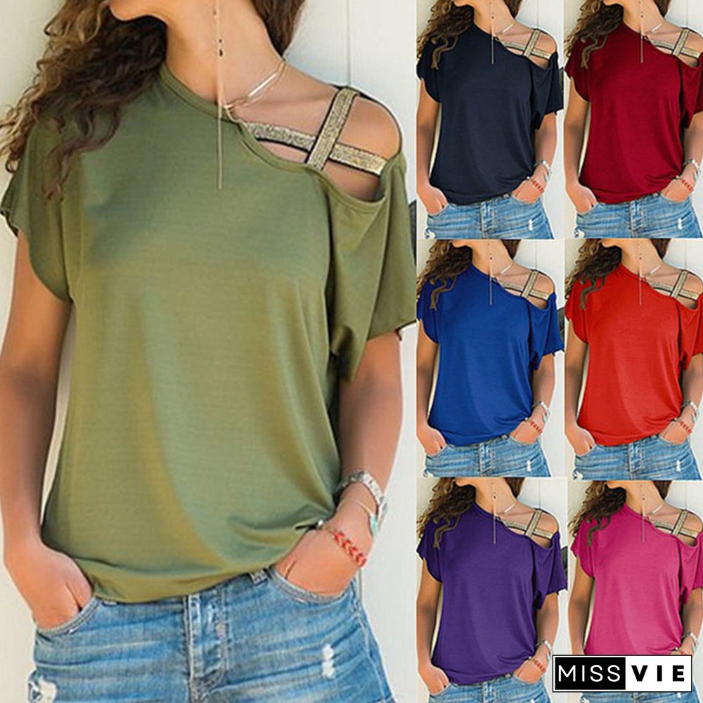 Women's Casual Cross Irregular Short-sleeved T-shirt Blouses