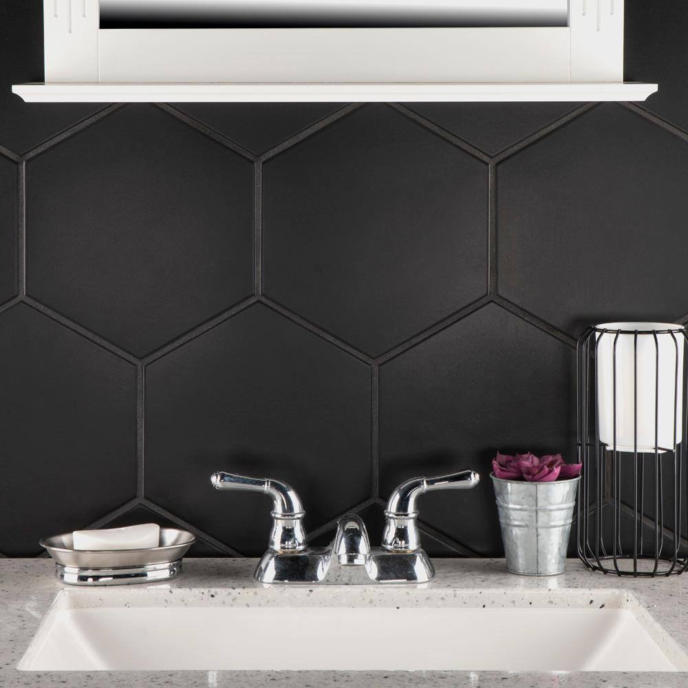 Merola Tile Textile Basic Hex Black 8-58 in. x 9-78 in. Porcelain Floor and Wall Tile (11.5 sq. ft.Case) FCD10BTX