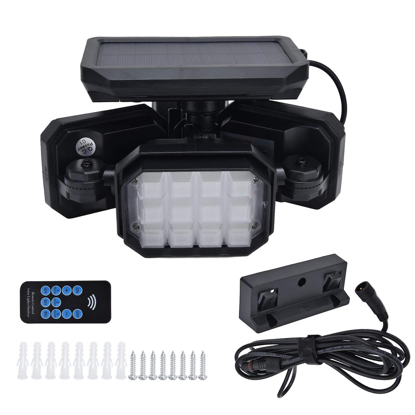 Solar Motion Sensor Light 3 Head Ip65 Waterproof Security Flood Light With Alarm For Outdoor Garden Courtyard