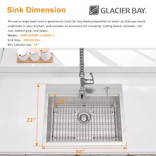 Glacier Bay All-in-One Zero Radius Drop-in 18G Stainless Steel 30 in. 2-Hole Single Bowl Workstation Kitchen Sink Pull-Down Faucet 4308F-1