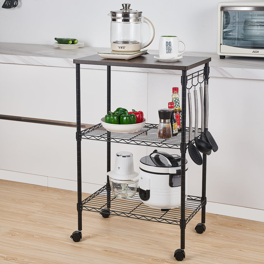 3-Tier Kitchen Utility Cart Wheels with Locking Casters Black