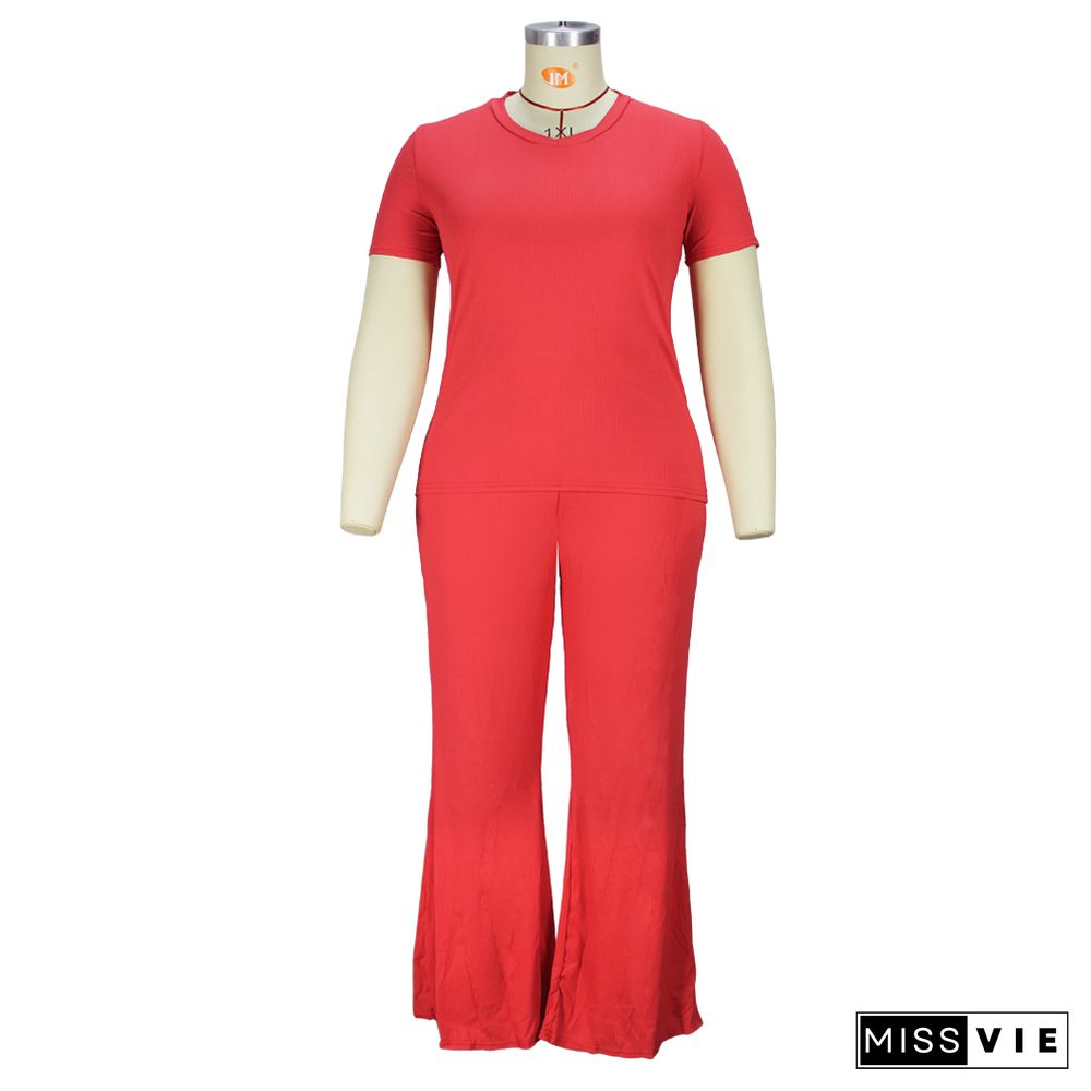 4XL Simple Solid Short Sleeve T Shirt Full Pants Suit