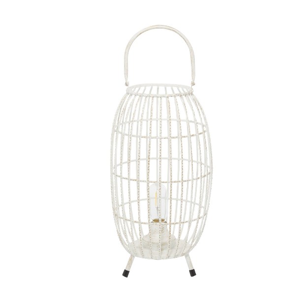 X 8 5 quot Oval Modern Metal Caged Candle Holder With Led Light Bulb Center White Olivia amp May