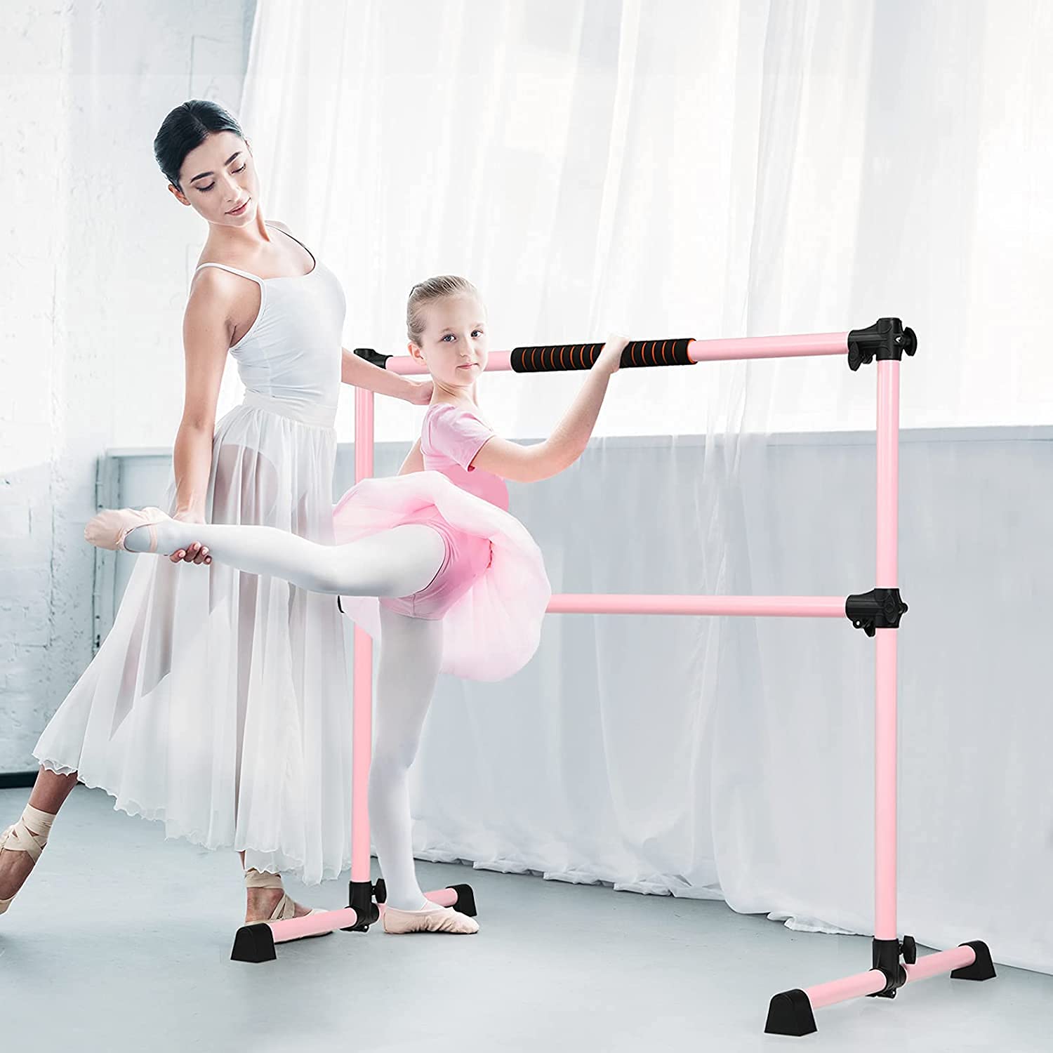 Costzon Ballet Bar, 4ft Freestanding Double Ballerina Bar with Adjustable Height, Heavy Duty Dancing Bar w/Foam Pads