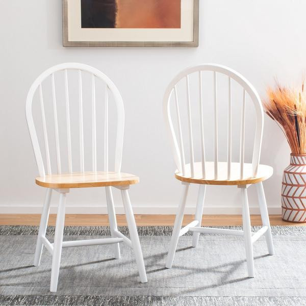 Newton Spindle Back Dining Chair  Set of 2  White/Natural   Midcentury   Dining Chairs   by Rustic Home Furniture Deco  Houzz