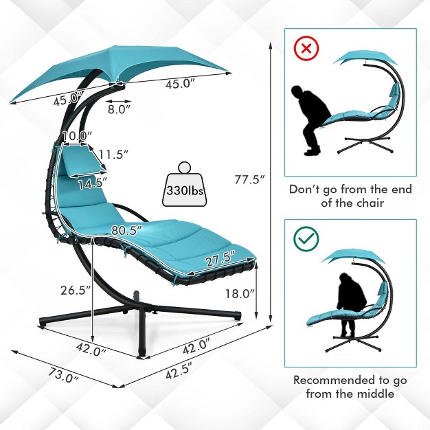 Costway Costway Patio Hanging Lounge Chaise Hammock Chair Removable Canopy Grey navy turquoise