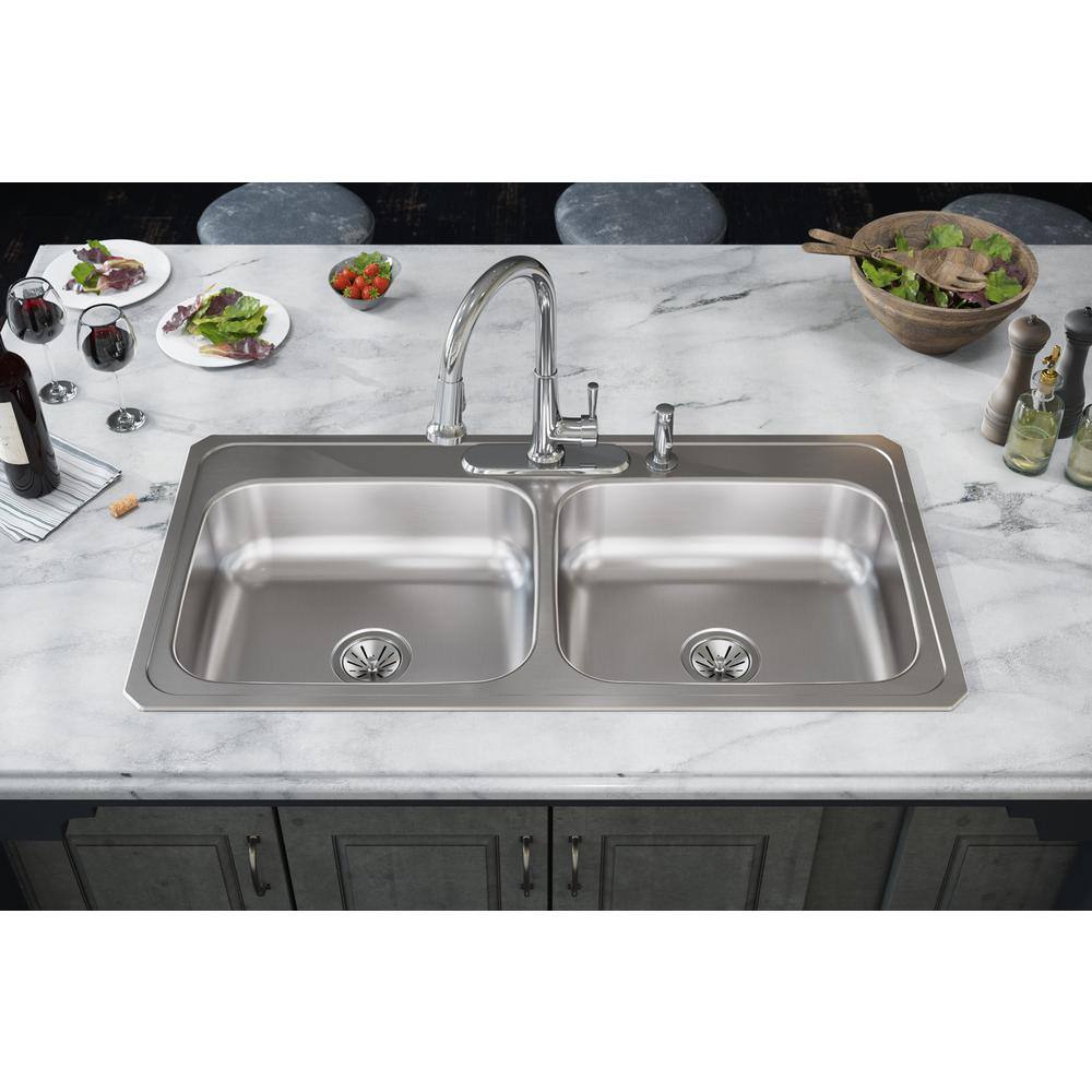 Elkay Celebrity Drop-In Stainless Steel 43 in. 4-Hole Double Bowl Kitchen Sink with Drain VBTHD53