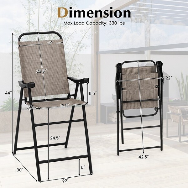 2 PCS Patio Bar Chair Folding Bar Height Metal Frame with Footrest