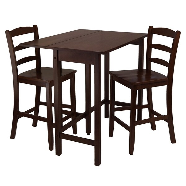 Wood Lynnwood 3-Pc Set， Drop Leaf Table and 2 Ladder Back Counter Stools， Walnut Finish